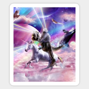 Laser Eyes Space Cat On Dinosaur Unicorn - Rainbow Sticker